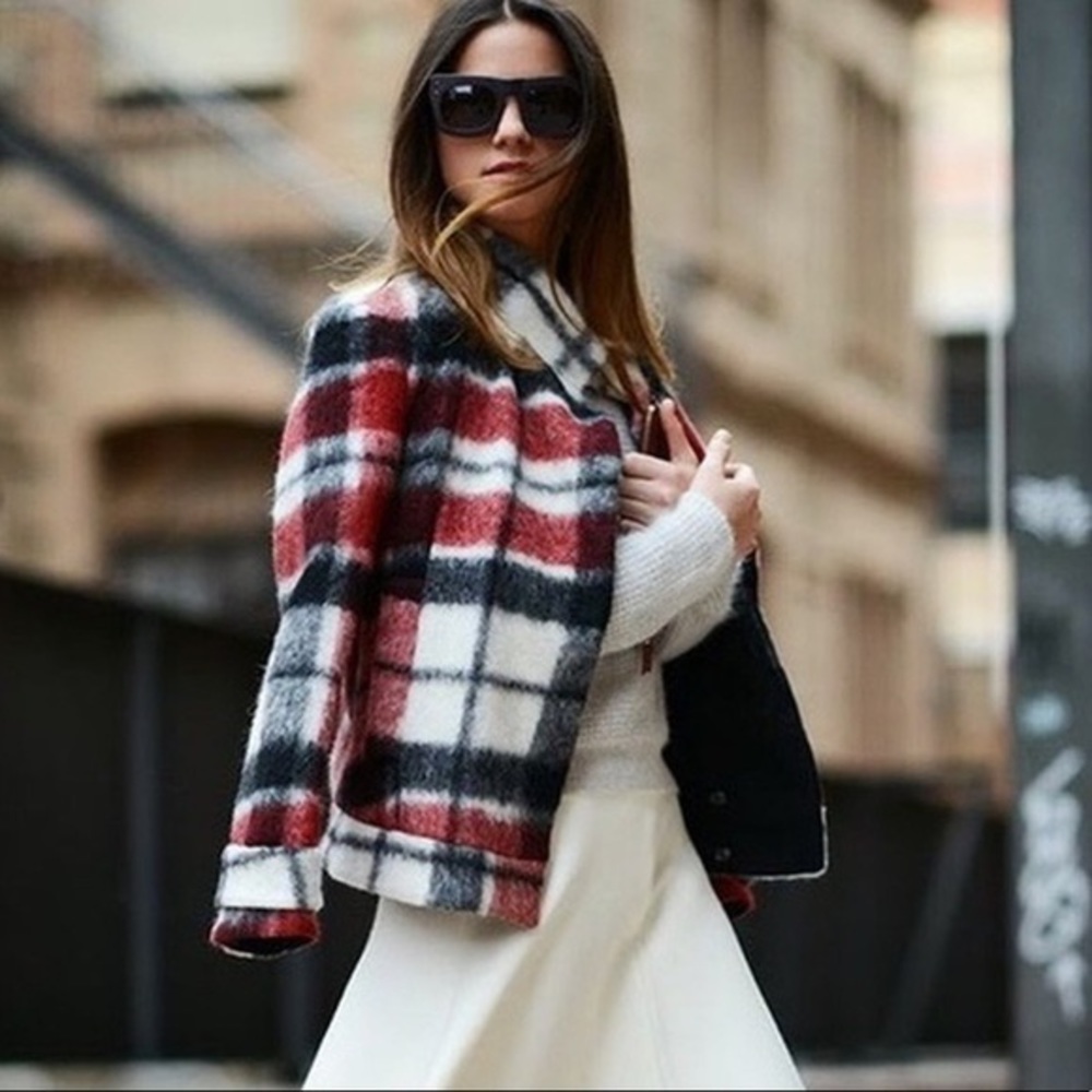Zara Plaid Wool Mohair Coat Jacket size L